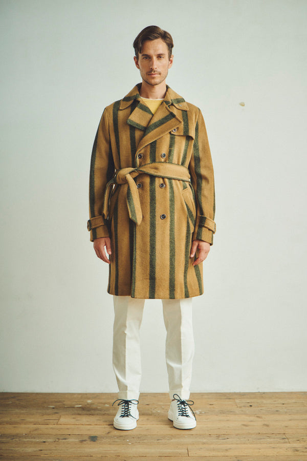 ストライプベルテッドコート / Col：VAR1 キャメル系