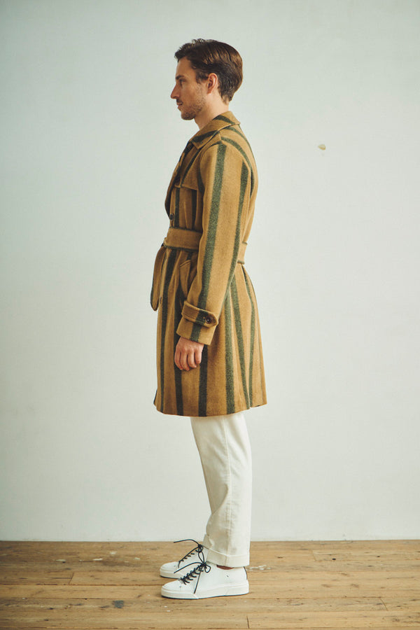 ストライプベルテッドコート / Col：VAR1 キャメル系