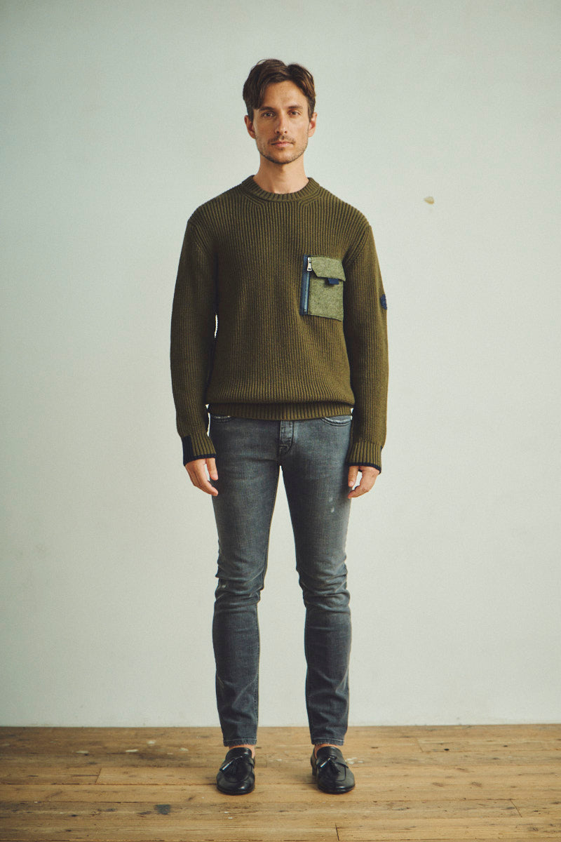 【EC限定】Military Design Crewneck knit BRANDON №074741714 / MILITARE カーキ系