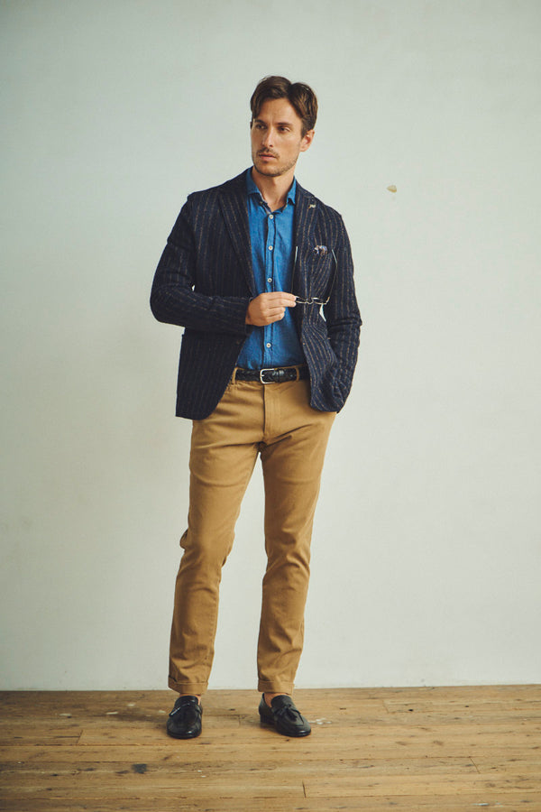 ピンストライプテクスチャードジャケット / Col：VAR1 ネイビー系