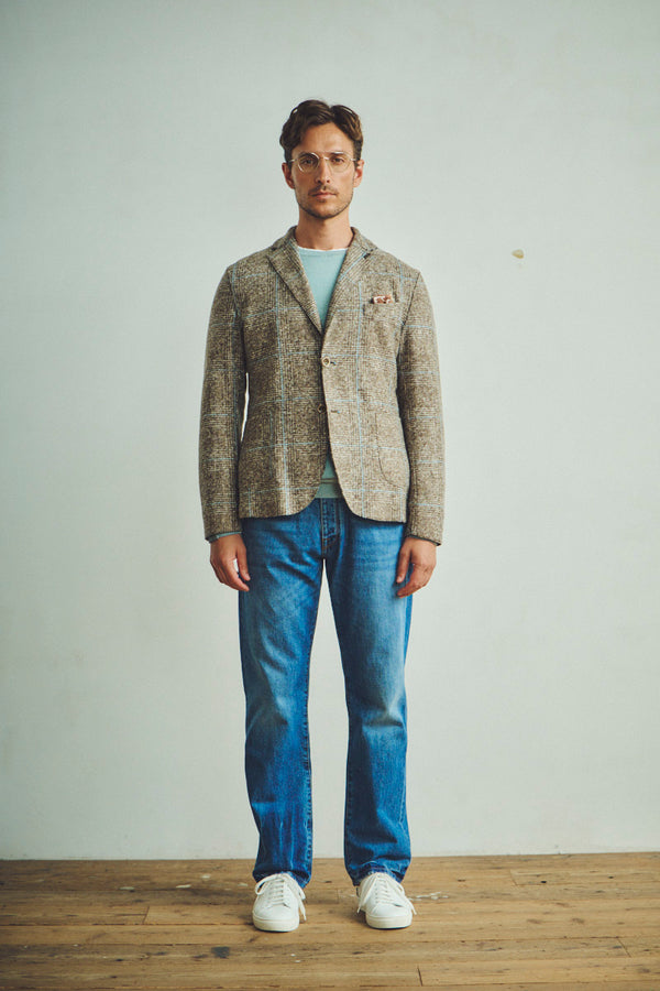 ポケッタブルチェックパターンウールジャケット / Col：VAR1 グレー系