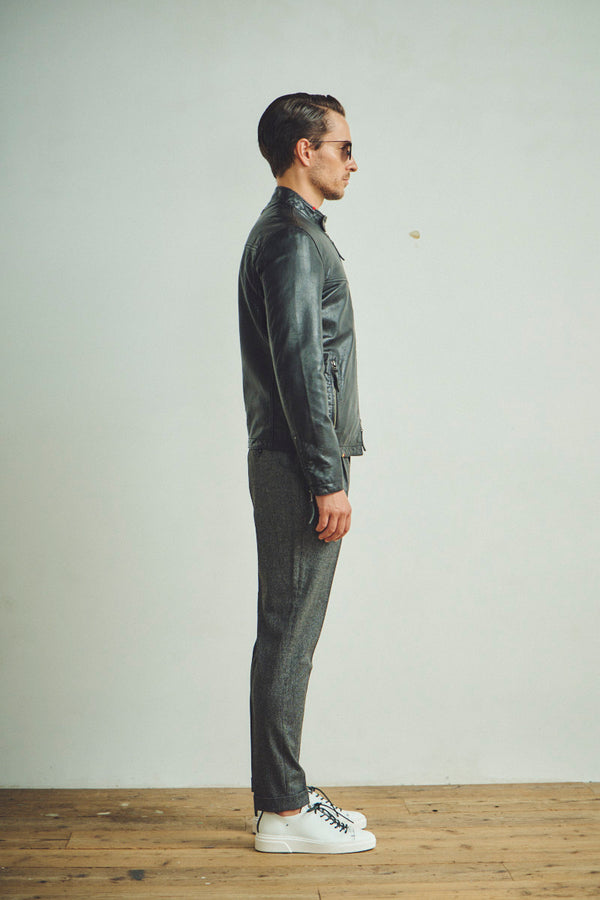 ハンドステッチシングルライダースレザージャケット / Col：BLACK ステッチカラーYELLOW