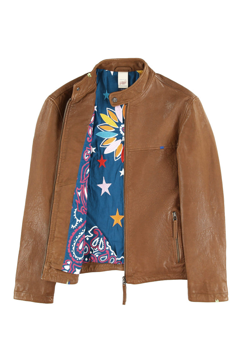 ハンドステッチシングルライダースレザージャケット / Col：BLACK ステッチカラーBLUE