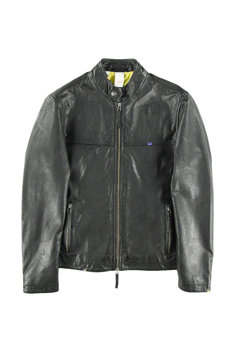 ハンドステッチシングルライダースレザージャケット / Col：BLACK ステッチカラーBLUE