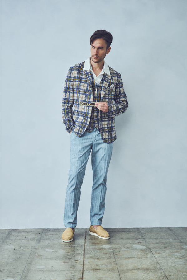 チェックパターンプリントイージージャケット / Col：VAR1 ブルーチェック