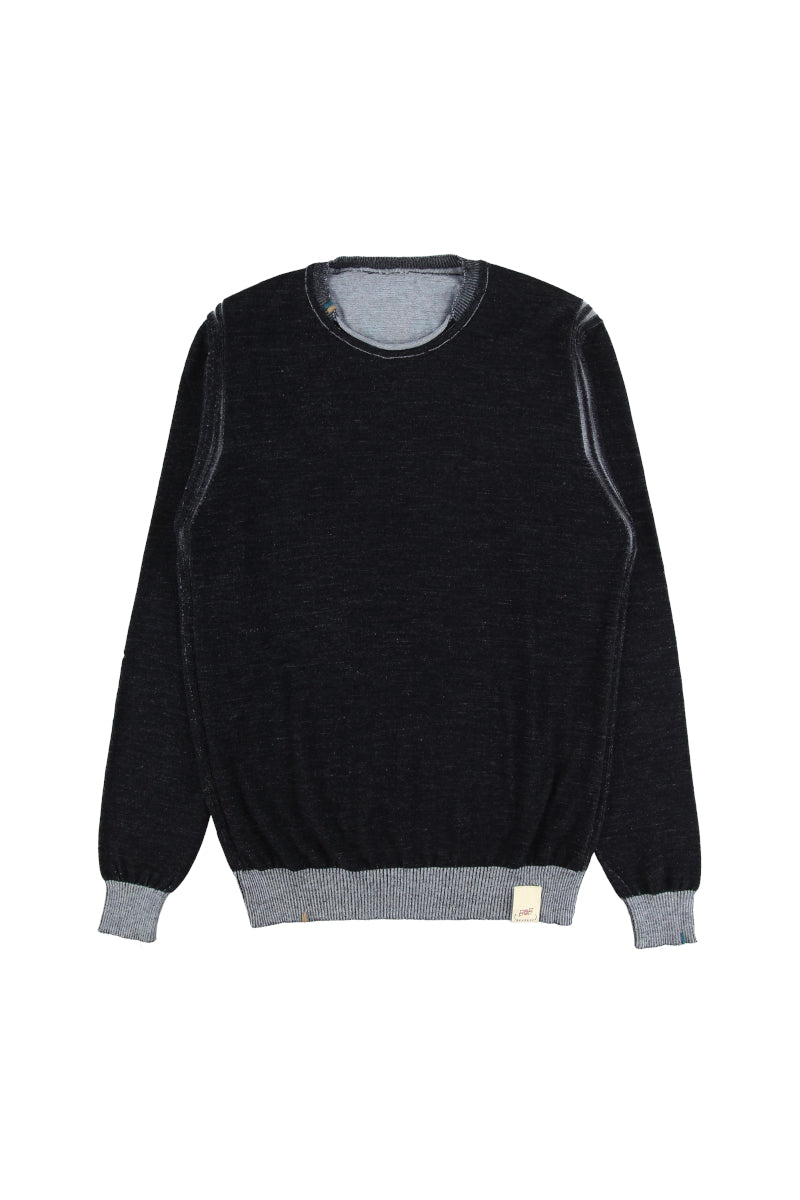 【24AW】Crewneck knit HARD №074741730 / BLU CLOUD ネイビー×ライトブルー