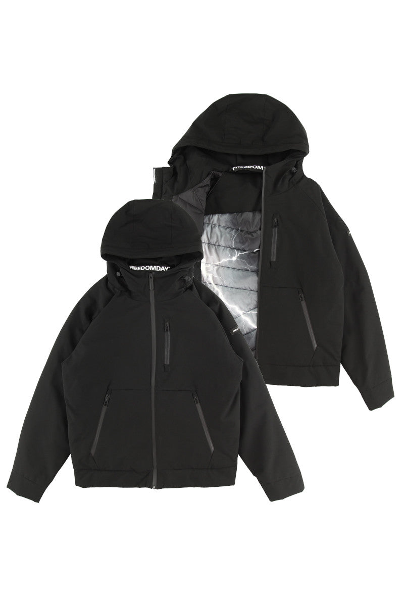 【FREEDOMDAY】 ECOダウン フーデッドショートジャケット / Col：BLACK ブラック