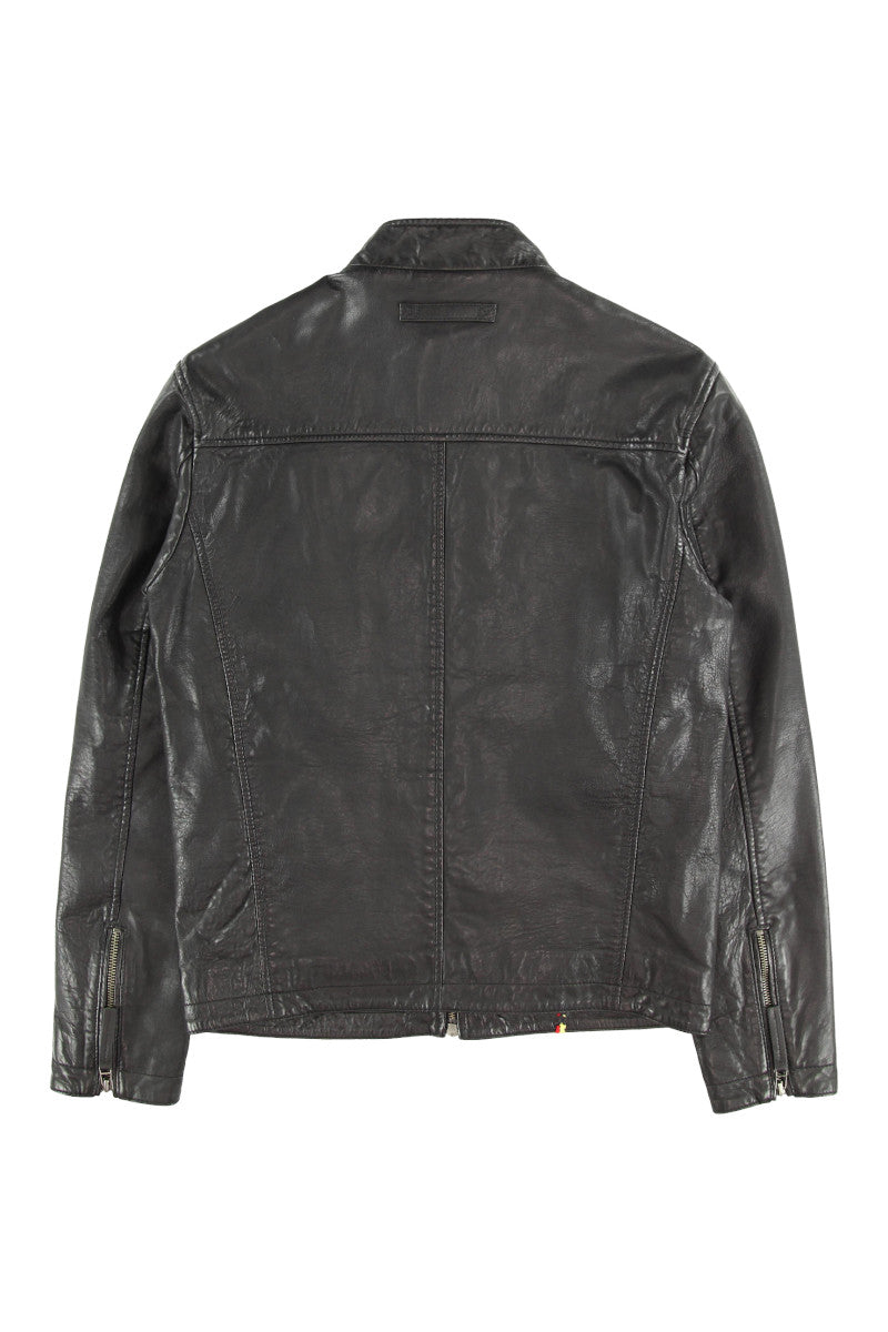 ハンドステッチシングルライダースレザージャケット / Col：BLACK ステッチカラーBLUE