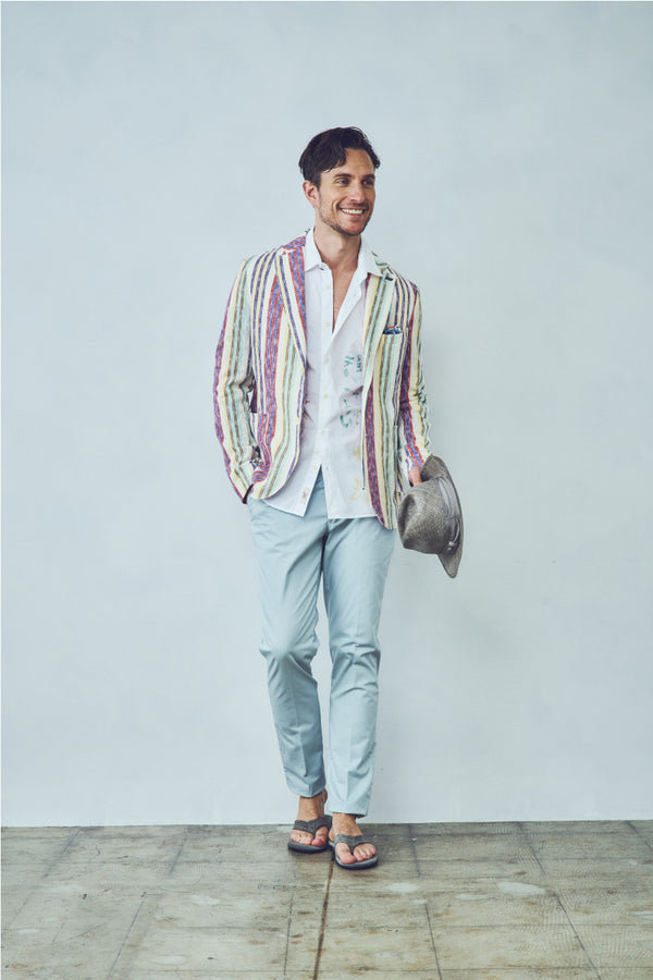 ランダムストライプカラミ織ジャケット / Col：VAR1 マルチ