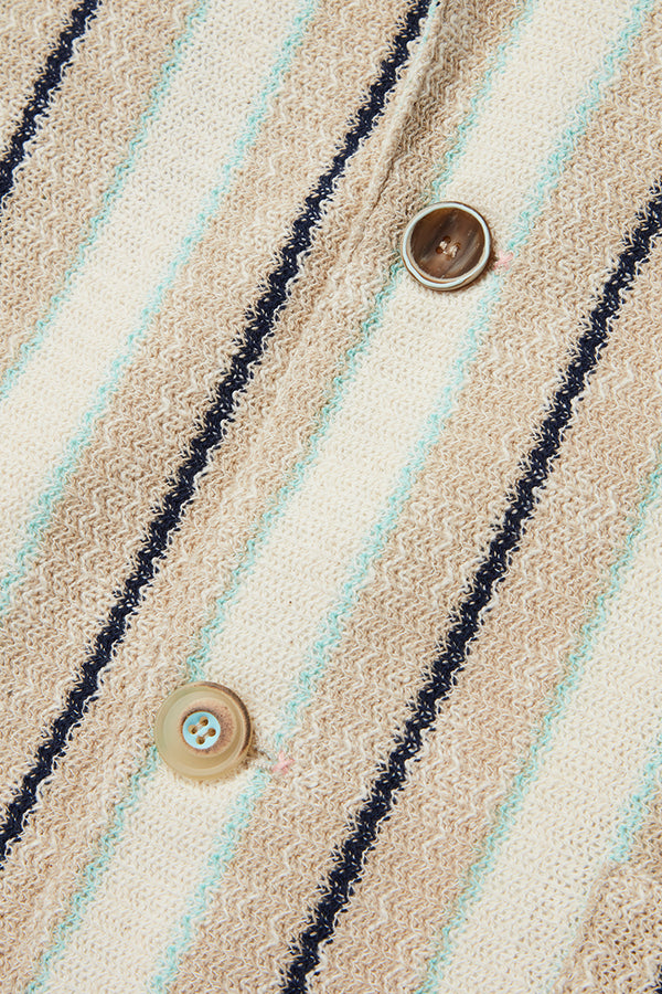 ストライプパターンラッセルニットジャケット / Col：VAR1 サンドベージュ系