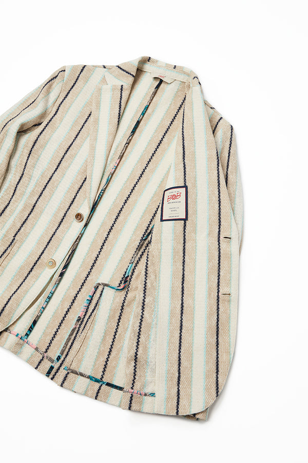 ストライプパターンラッセルニットジャケット / Col：VAR1 サンドベージュ系