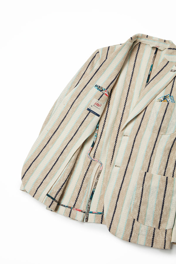 ストライプパターンラッセルニットジャケット / Col：VAR1 サンドベージュ系