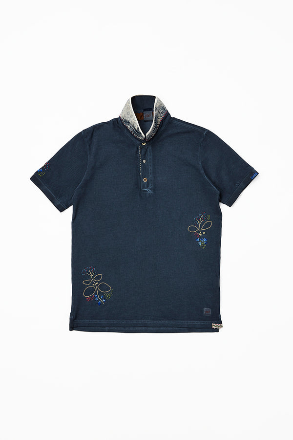 【25SS】ハンドステッチデザインポロシャツ / Col：BLU ネイビー系