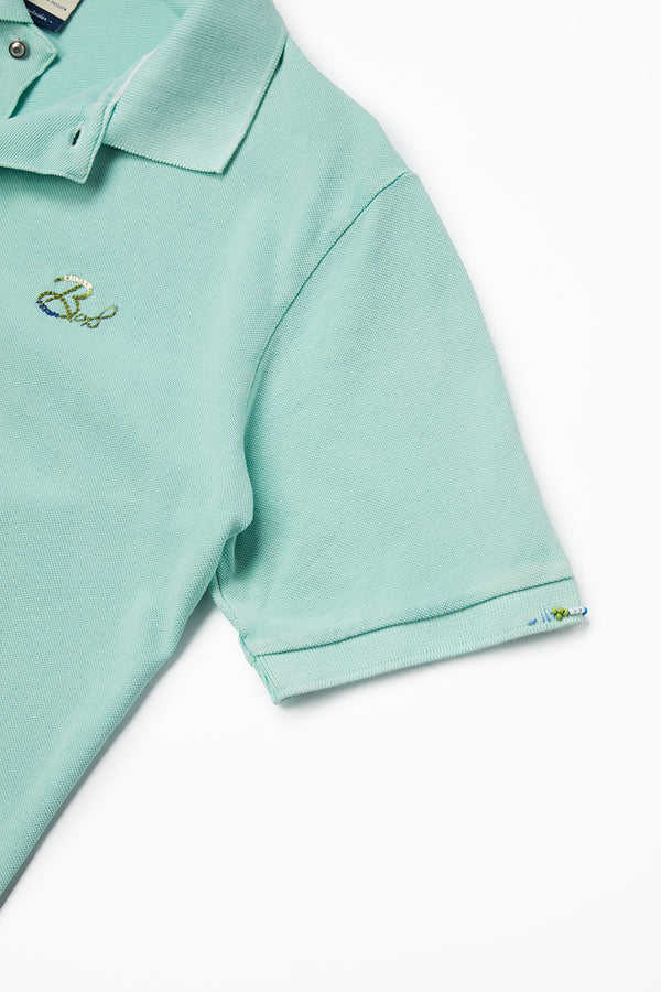 ワンポイントロゴ ハンドステッチポロシャツ Polo Shirt / CoL：ACQUA アクアブルー