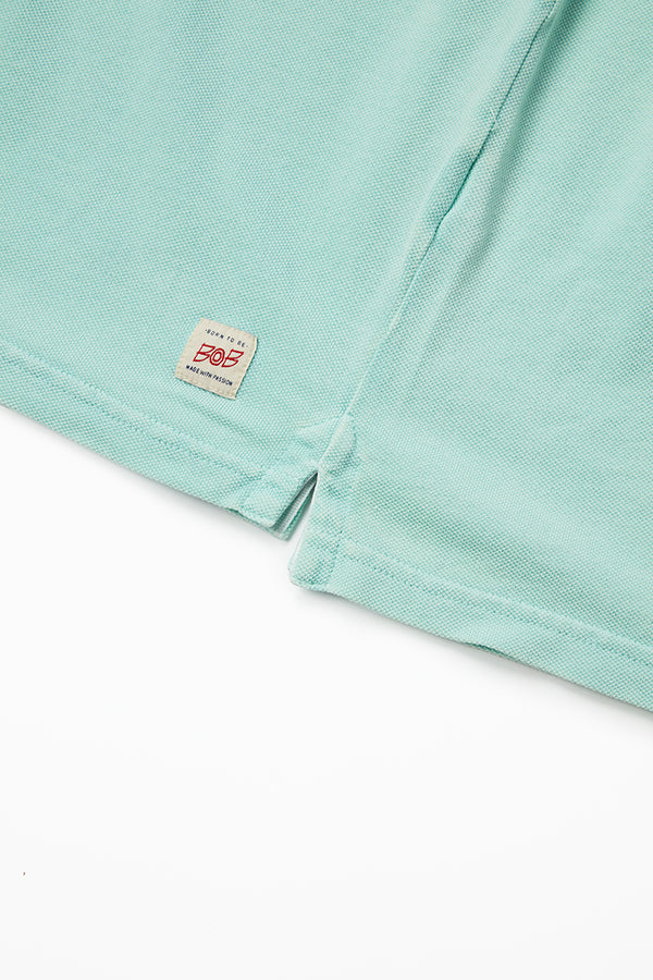 ワンポイントロゴ ハンドステッチポロシャツ Polo Shirt / CoL：ACQUA アクアブルー