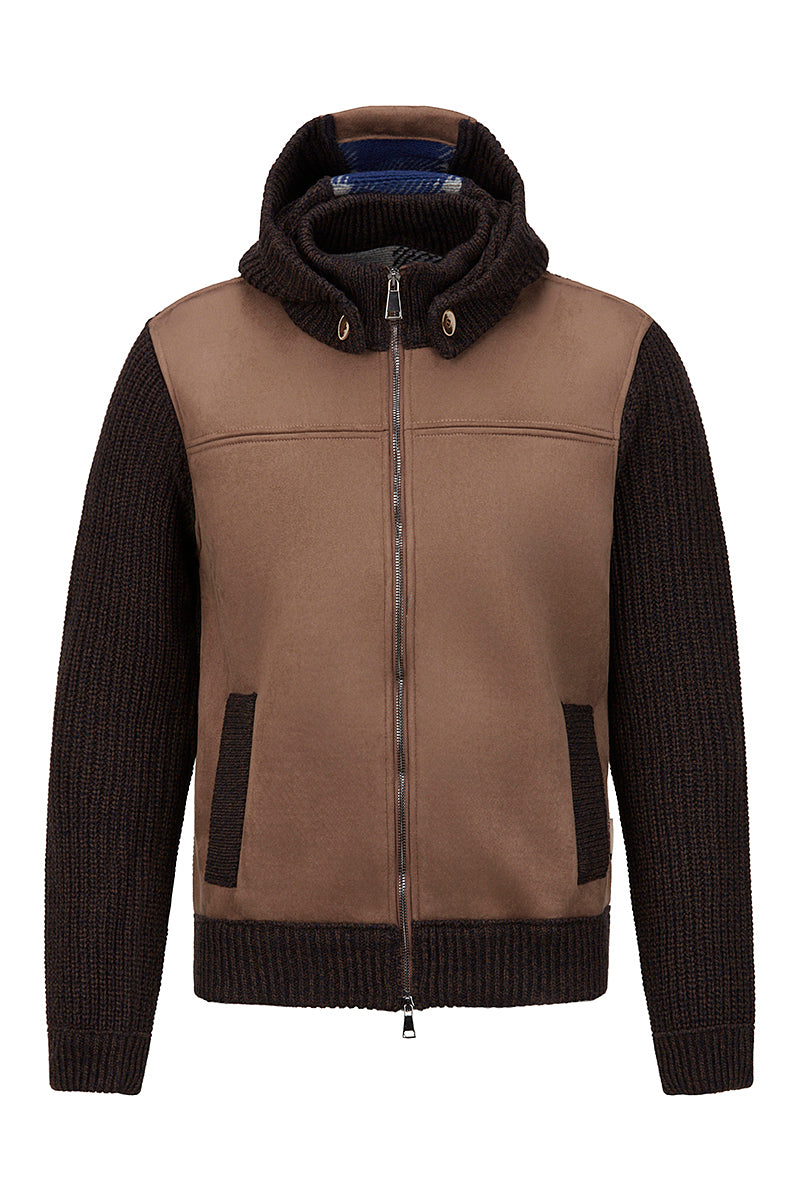 SHOT ニットスリーブフーデッドジャケット / Col：COL1 ブラウン系