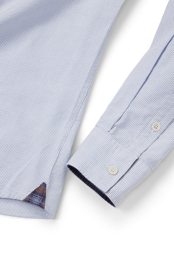 HALF100 コンビネーションポケットストライプシャツ / COL：CELESTE ブルー系