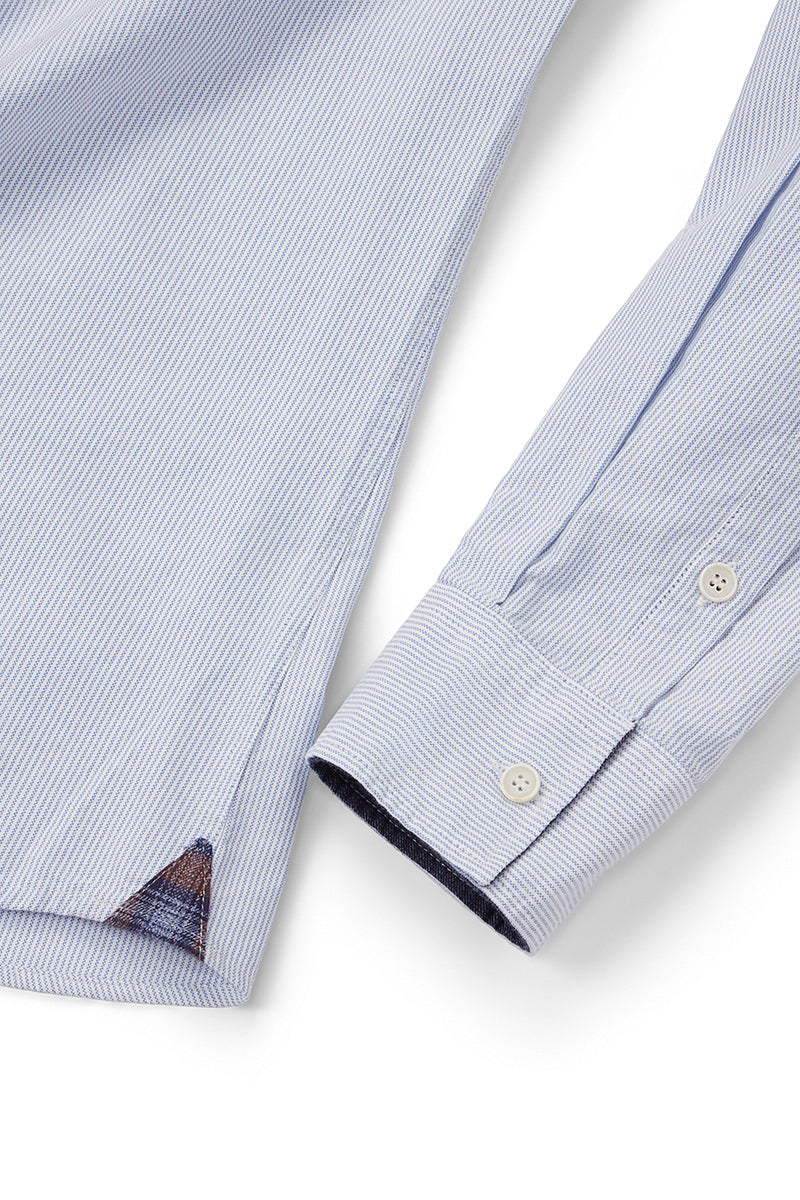 HALF100 コンビネーションポケットストライプシャツ / COL：CELESTE ブルー系