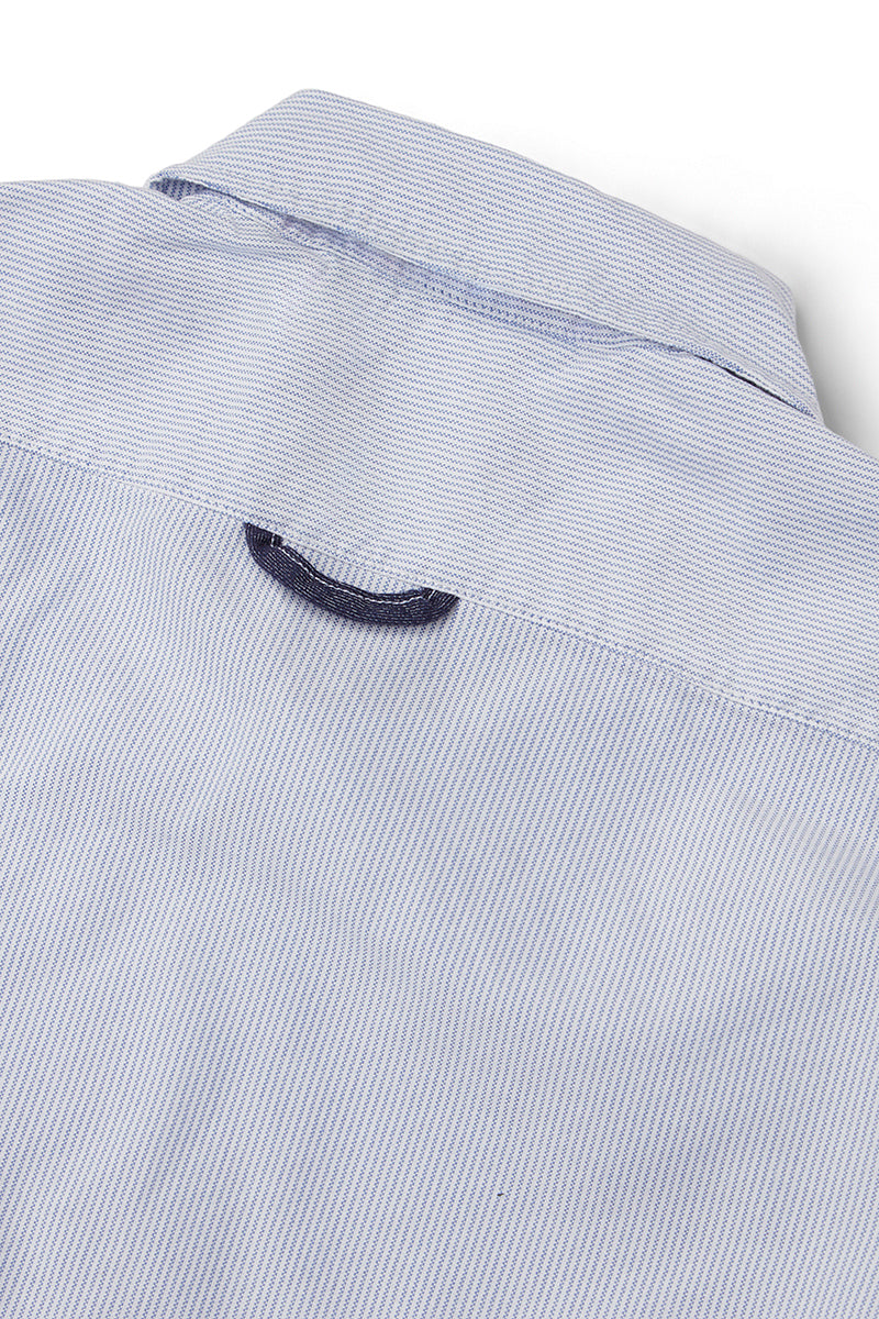 HALF100 コンビネーションポケットストライプシャツ / COL：CELESTE ブルー系