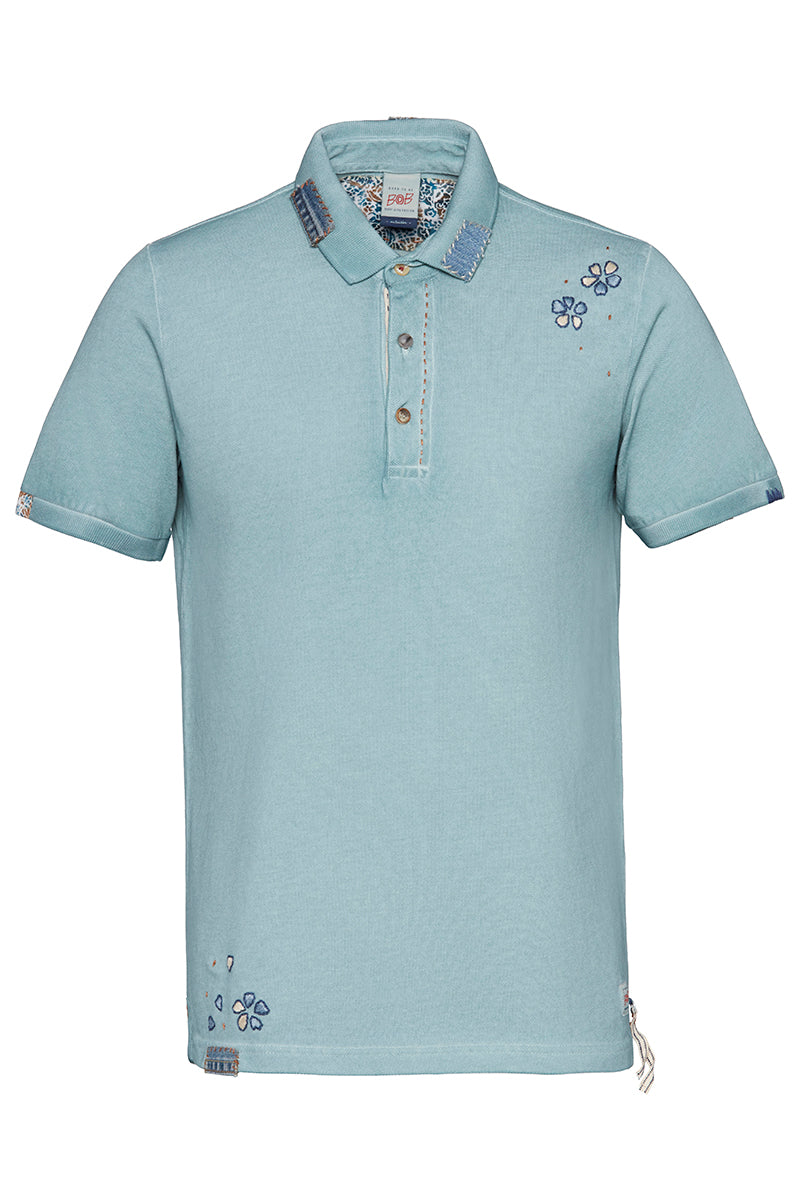 RICKY ハンドワークポロシャツ / GOCCIA ライトブルー