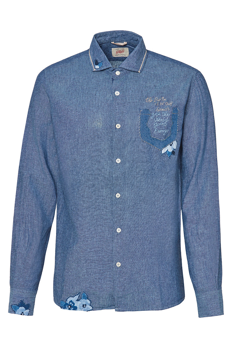 LOP519R エンブロイダリーリネンシャツ / JEANS インディゴ