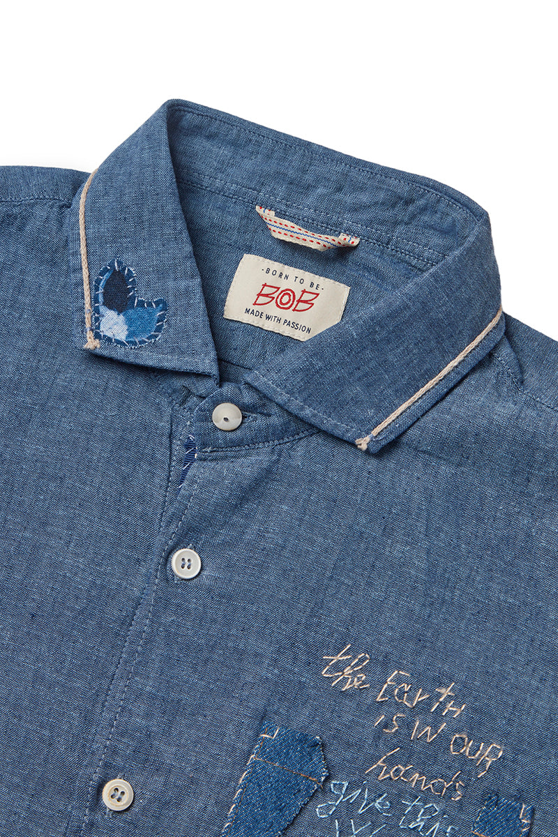 LOP519R エンブロイダリーリネンシャツ / JEANS インディゴ BOB JAPAN