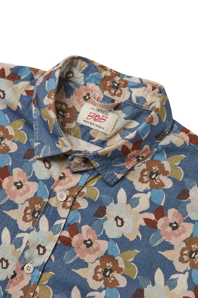 TUTOR502 レトロフラワープリントリネンシャツ / UNICA マルチカラー