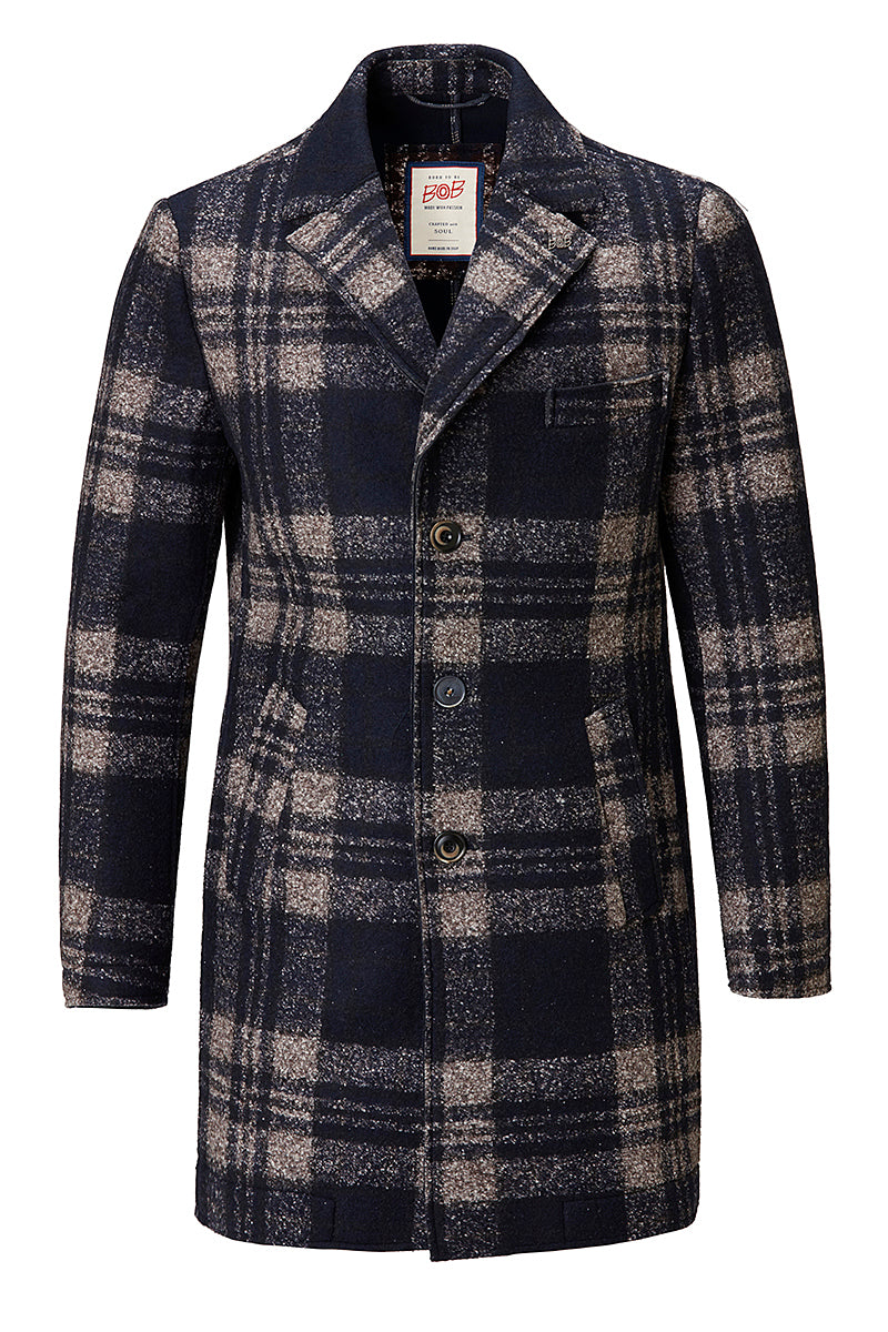 ANDY179 シルクブレンドチェックパターンチェスターコート / COL：VAR1 ネイビー系