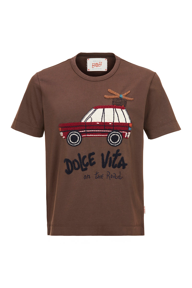 BOB ハンド刺繍Tシャツ (JOY) / ブラウン