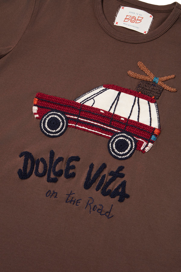 BOB ハンド刺繍Tシャツ (JOY) / ブラウン