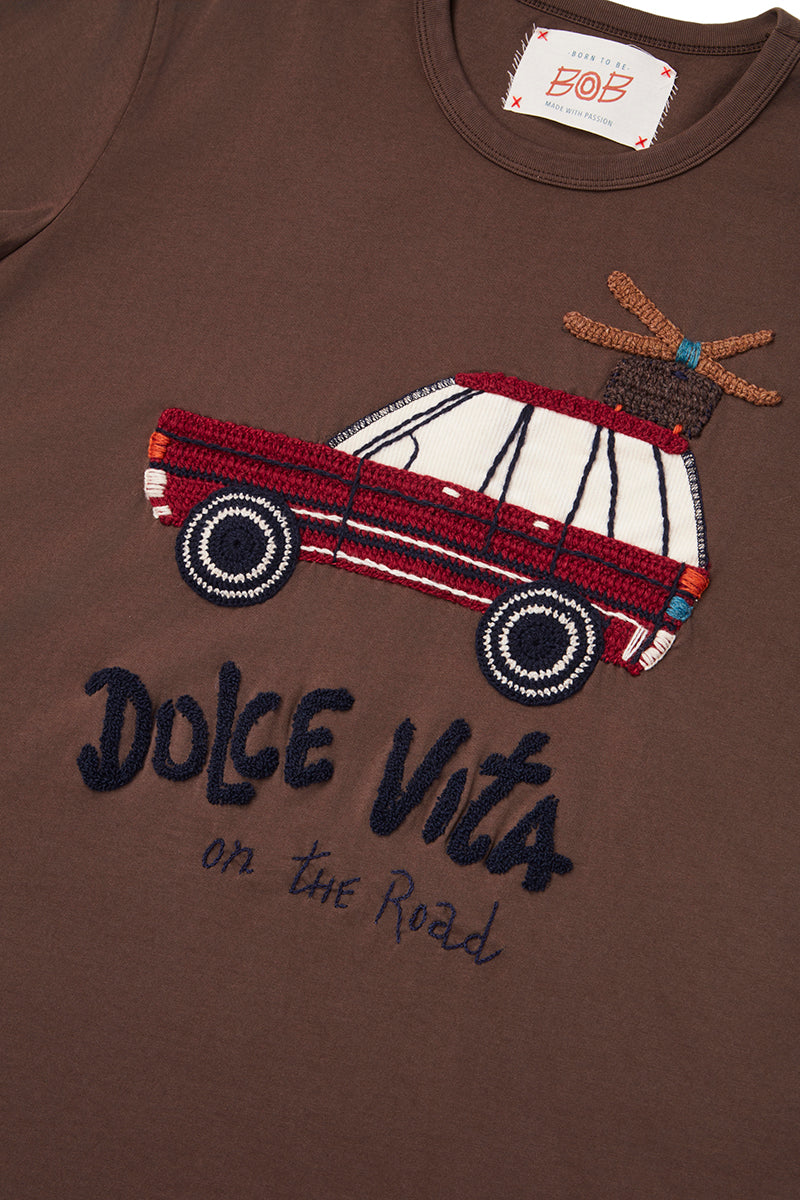 BOB ハンド刺繍Tシャツ (JOY) / ブラウン