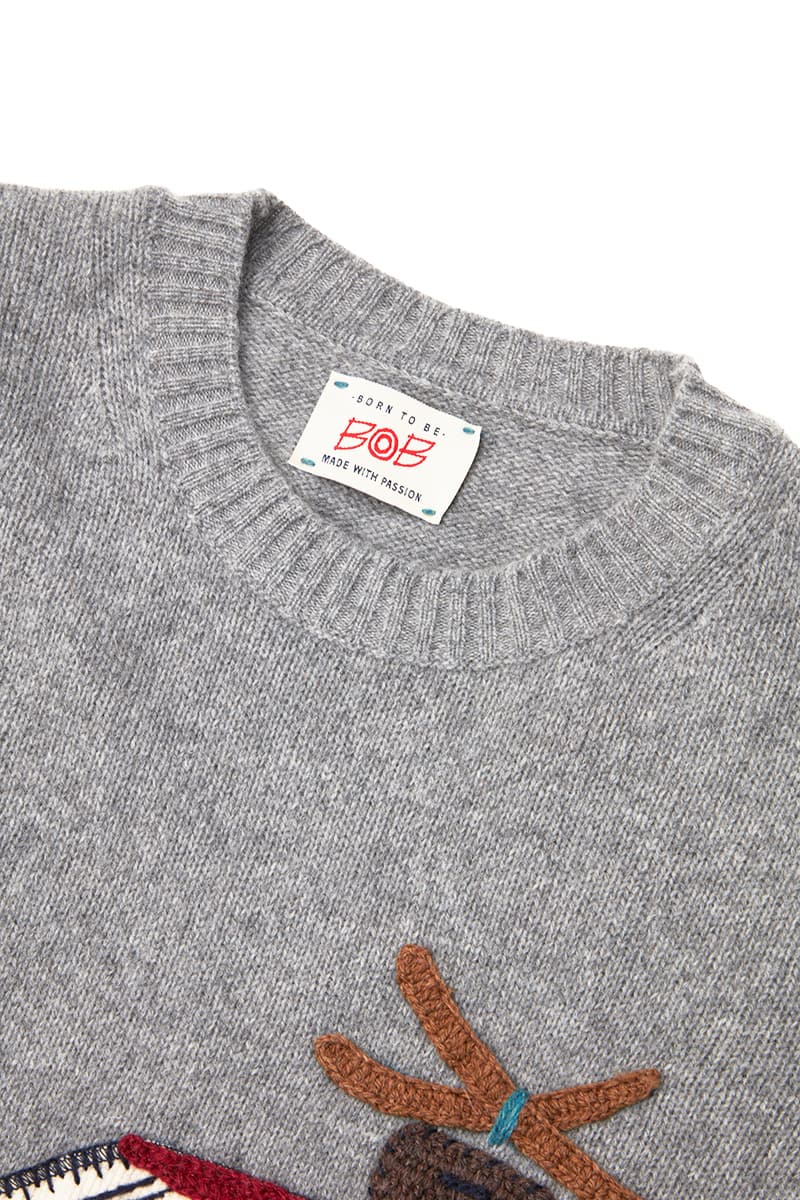 BOB ハンドメイドモチーフ クルーネックニット (SCOTT/R) / GRIGIO