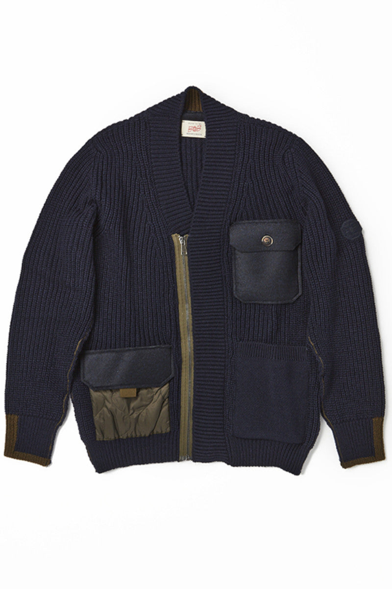 ミリタリーニットカーディガン / Col：BLU ネイビー系