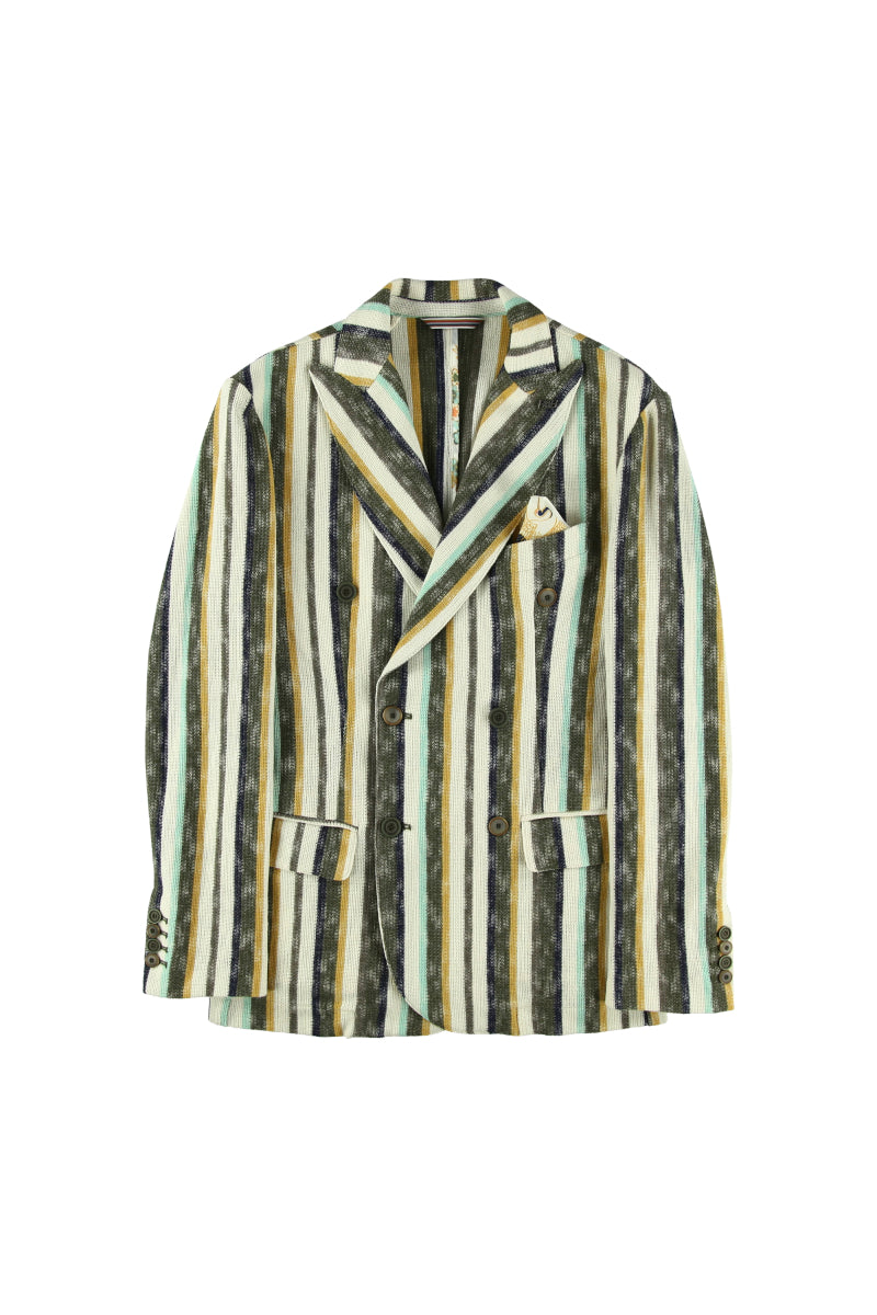 【24SS ARCHIVE ITEM】Striped double-breasted jacket / Col：VAR1 グリーンライン