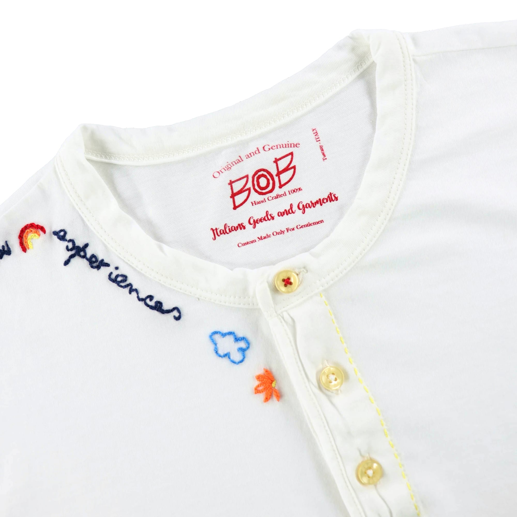 エンブロイダリーヘンリーネックTシャツ / Col：BIANCO
