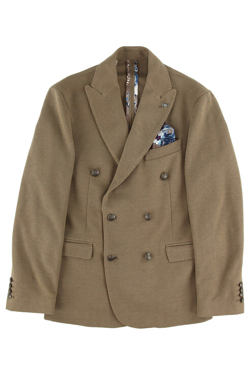 GOOVI ダブルブレストジャケット ヘビーウール杢カルゼ ブラウン GOOVI／ダブルブレストジャケット／ウォッシャブル／ストレッチ