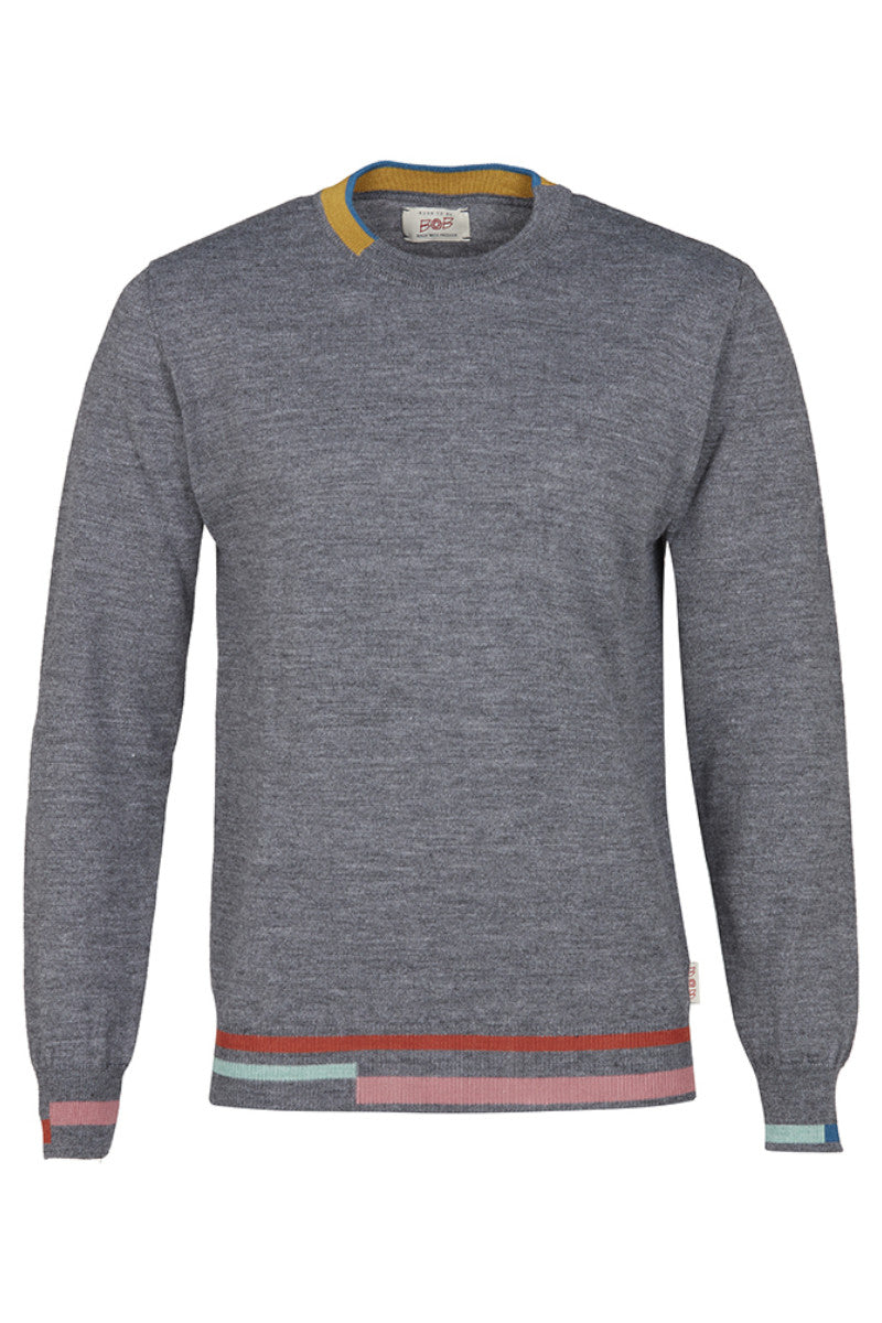 LEOS マルチカラーラインクルーネックニット / COL：FURO グレー系