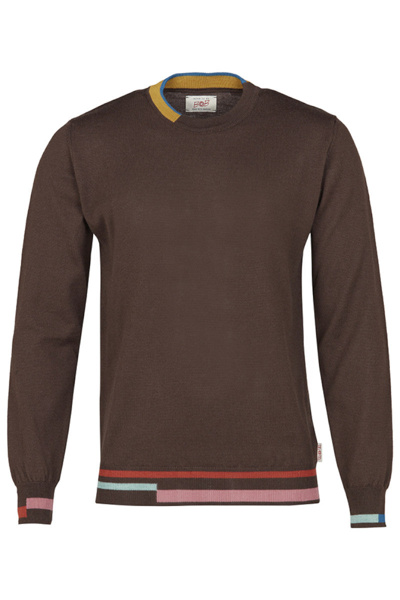LEOS マルチカラーラインクルーネックニット / COL：MORO ブラウン系