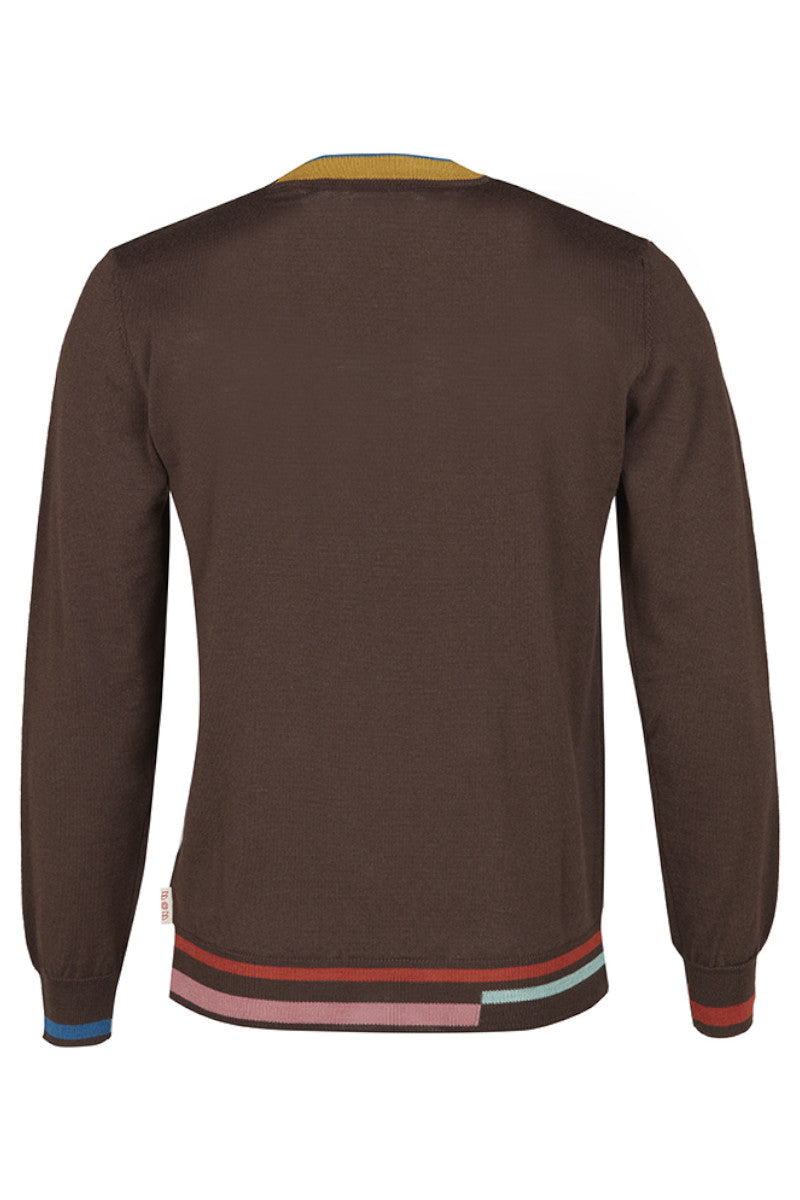 LEOS マルチカラーラインクルーネックニット / COL：MORO ブラウン系