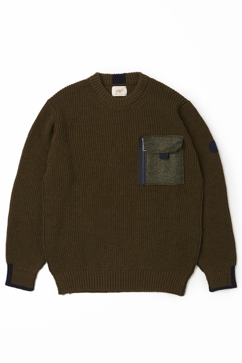 ミリタリークルーネックニット / Col：MILITARE カーキ系