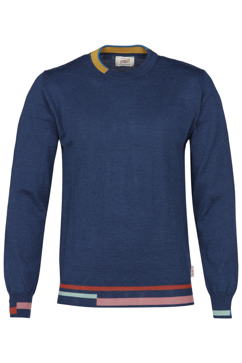 LEOS マルチカラーラインクルーネックニット / COL：COPY ネイビー系