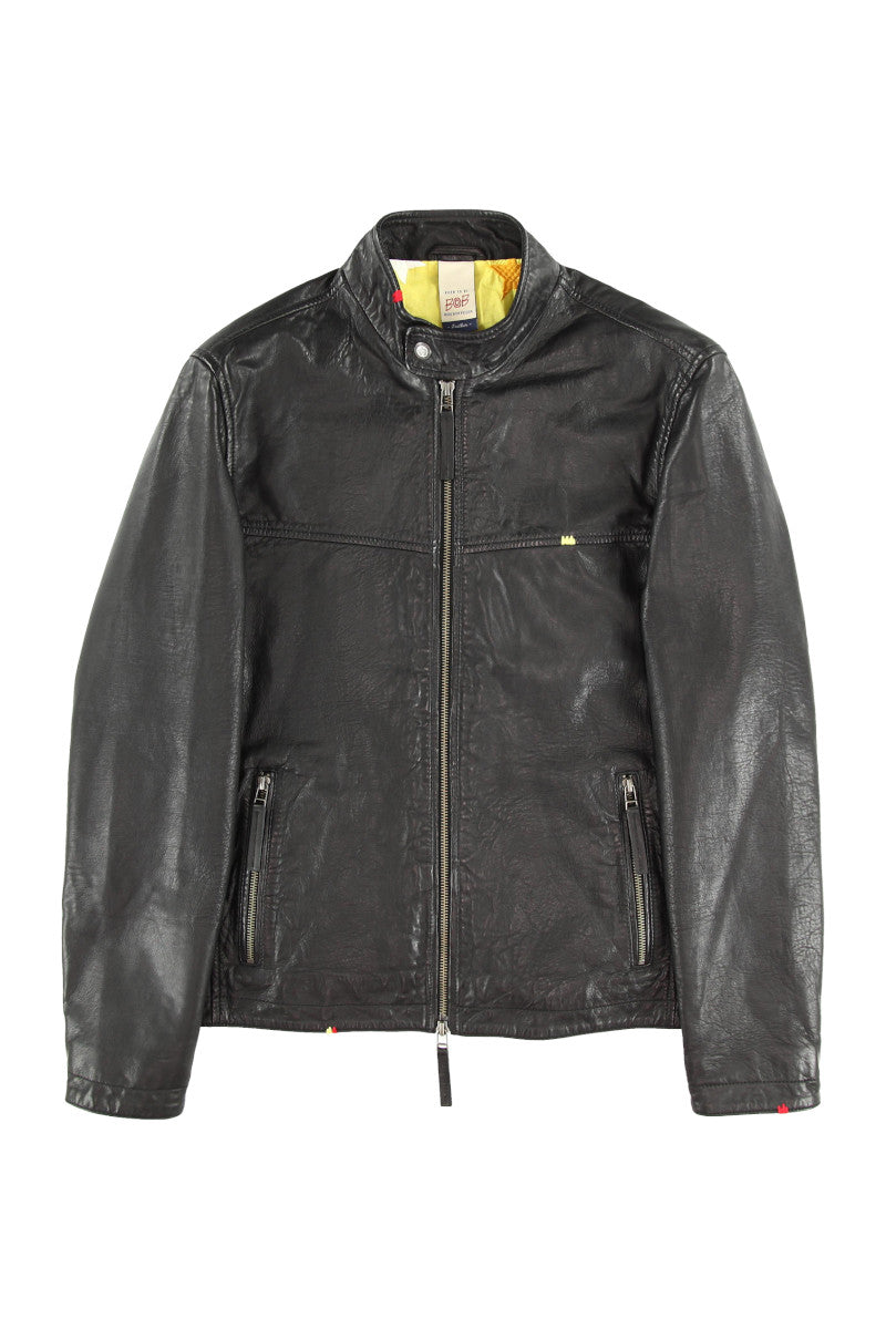 ハンドステッチシングルライダースレザージャケット / Col：BLACK ステッチカラーBLUE