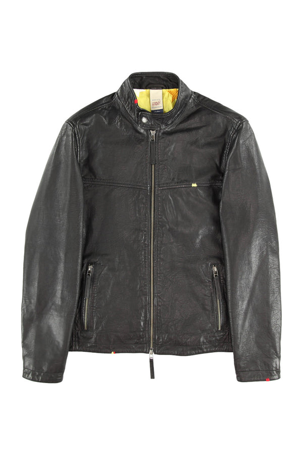 ハンドステッチシングルライダースレザージャケット / Col：BROWNステッチカラーBLUE