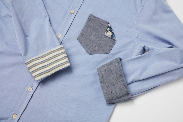 コットンファブリックシャツ / Col：BLU ブルー系