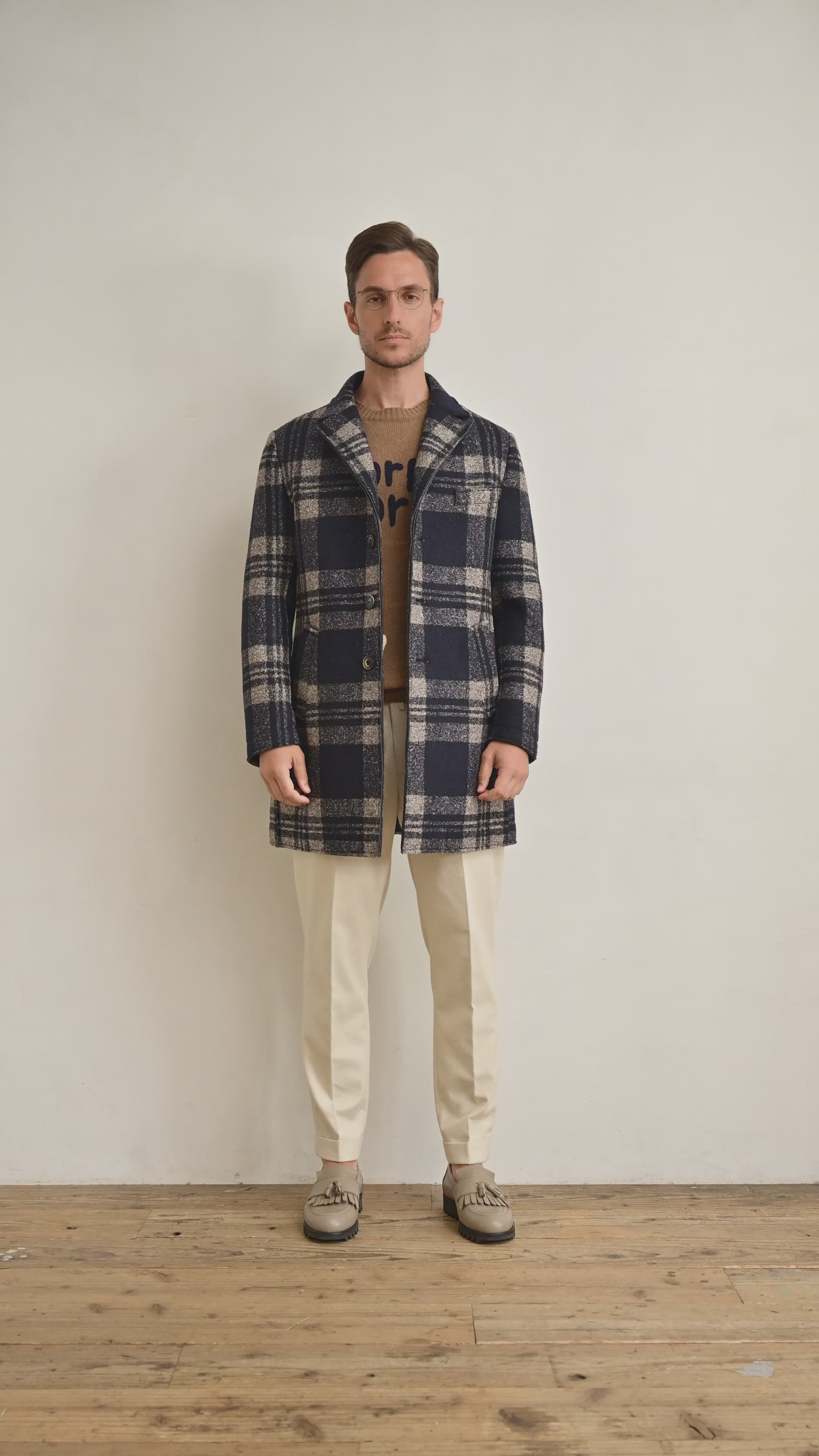 ANDY179 シルクブレンドチェックパターンチェスターコート / COL：VAR1